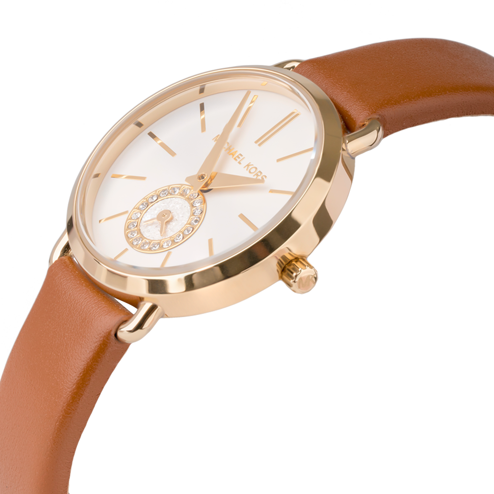 Michael Kors Portia Quartz White Dial Brown Leather Strap Watch For Women - MK2734