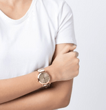 Burberry The City Gold Dial Haymarket Brown Leather Strap Watch for Women - BU9026