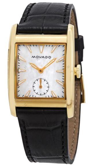 Movado Heritage Mother of Pearl White Dial Black Leather Strap Watch For Women - 3650050