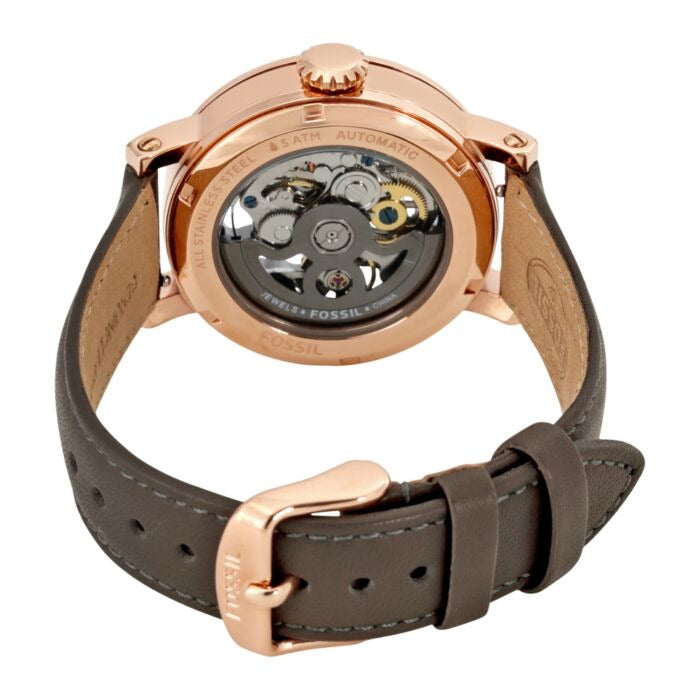 Fossil Boyfriend Automatic Skeleton Grey Dial Grey Leather Strap Watch for Women - ME3089 Buy Now By Fossil