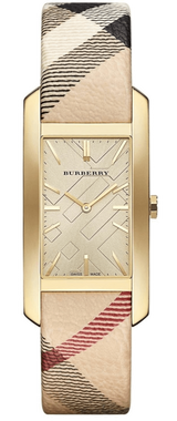 Burberry Pioneer Gold Dial Haymarket Beige Leather Strap Watch for Women - BU9509 Buy Now By Burberry