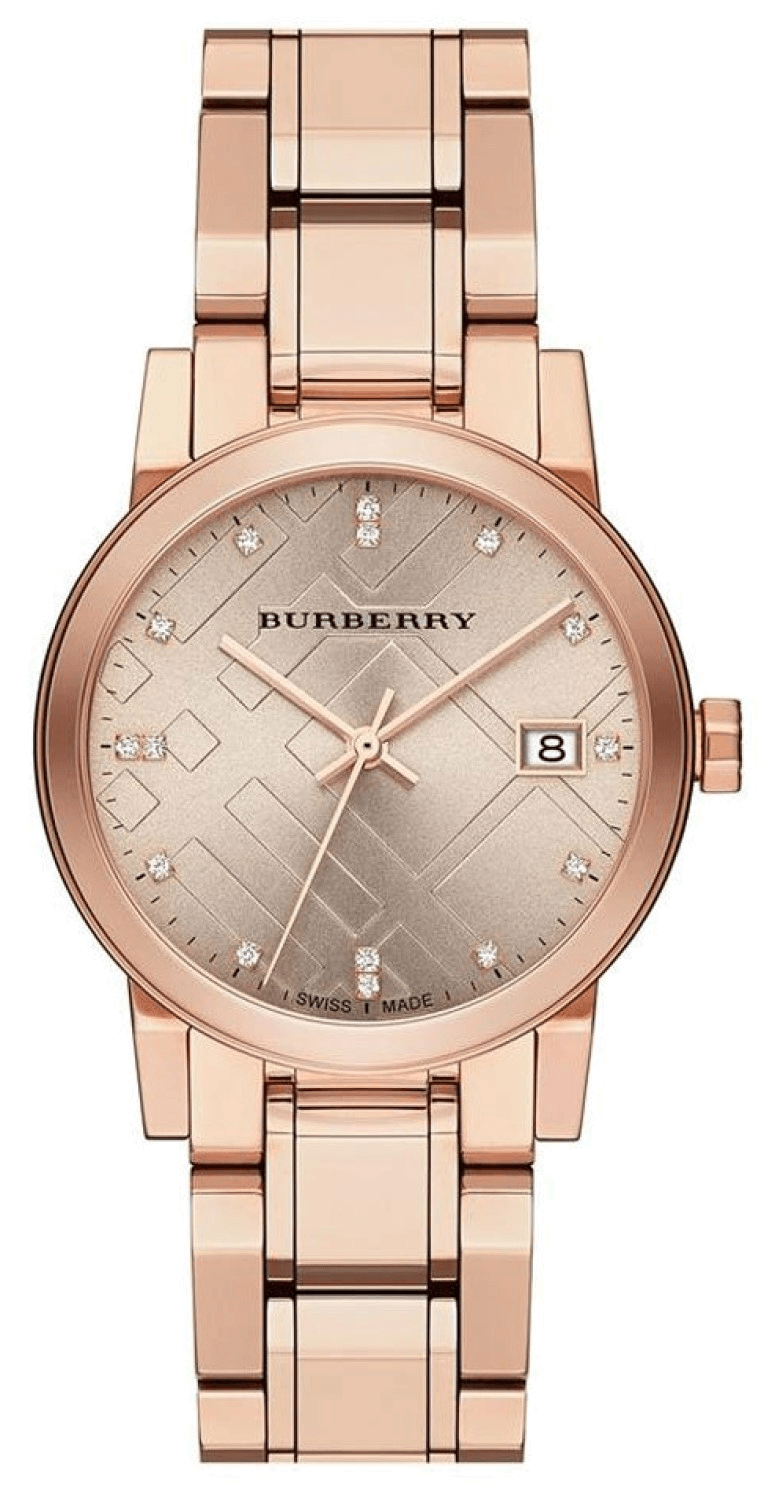 Burberry The City Diamonds Rose Gold Dial Rose Gold Steel Strap Watch for Women - BU9126 Buy Now By Burberry