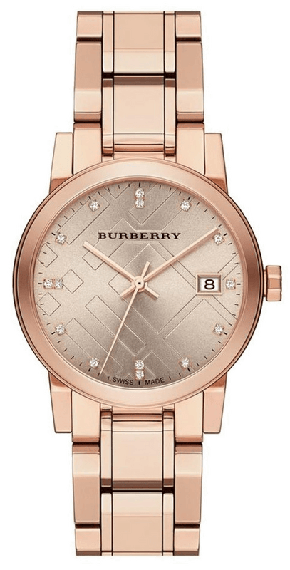 Burberry The City Diamonds Rose Gold Dial Rose Gold Steel Strap Watch for Women - BU9126