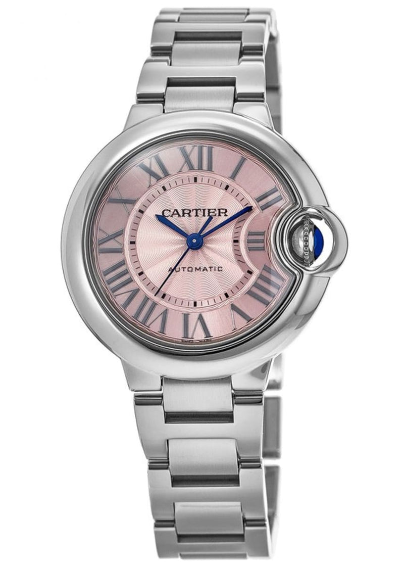 Shop Cartier Ballon Bleu de Cartier Pink Dial Silver Steel Strap Watch for Women - WSBB0046 in USA
