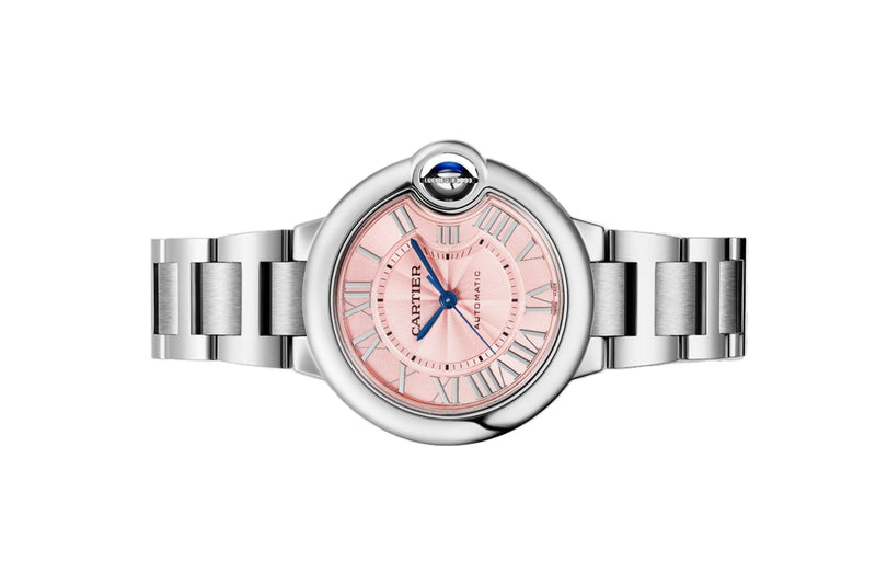 Shop Cartier Ballon Bleu de Cartier Pink Dial Silver Steel Strap Watch for Women - WSBB0046 in USA