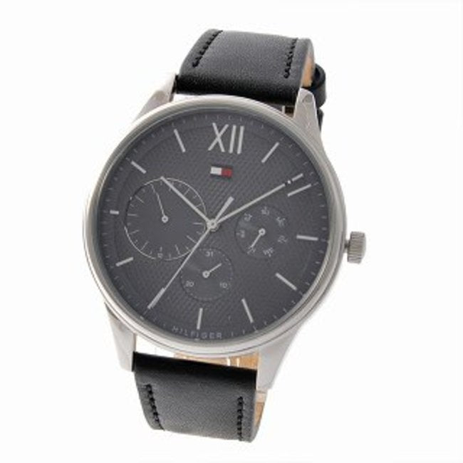 Shop Tommy Hilfiger Damon Multifunction Black Dial Black Leather Strap Watch for Men - 1791417 in USA