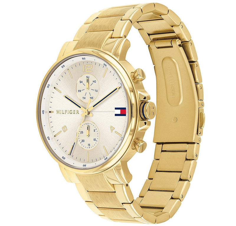 Tommy Hilfiger Daniel White Dial Gold Steel Strap Watch for Men - 1710415