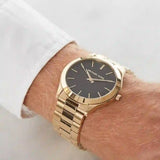 Michael Kors Slim Runway Quartz Black Dial Gold Steel Strap Watch For Men - MK8621 Buy Now By Michael Kors