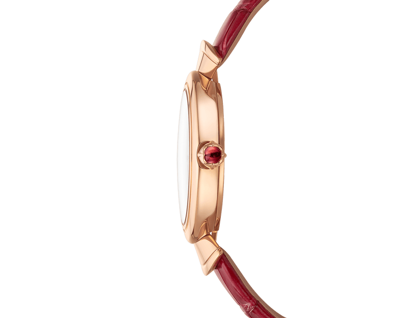 Shop Bvlgari Divas Dream Diamonds Mother of Pearl Dial Red Leather Strap Watch for Women - DREAM102840 in USA