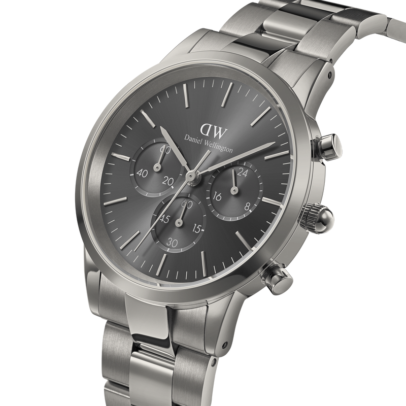 Daniel Wellington Iconic Link Chronograph Grey Dial Grey Steel Strap Watch for Men - DW00100643 Buy Now By Daniel Wellington