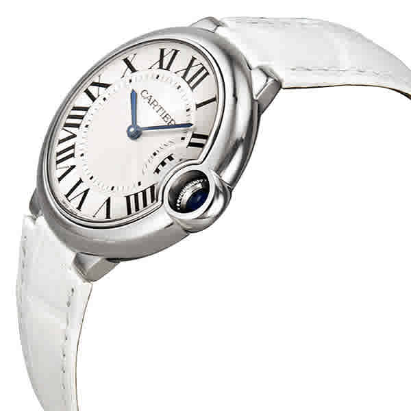 Shop Cartier Ballon Bleu de Cartier Silver Dial White Leather Strap Watch for Women - W6920087 in USA