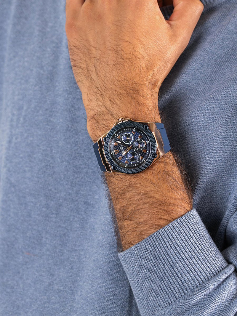 Guess Legacy Blue Dial Blue Silicone Strap Watch For Men - W1049G2 Buy Now By Guess