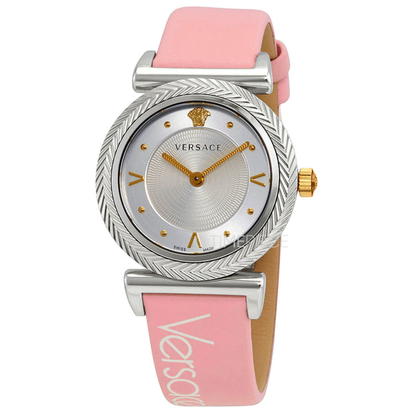 Shop Versace V-Motif Silver Dial Pink Leather Strap Watch for Women - VERE00118 in USA