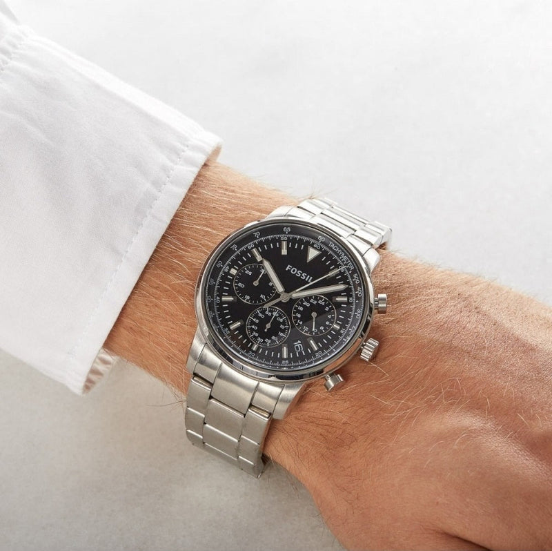 Fossil Goodwin Chronograph Black Dial Silver Steel Strap Watch for Men - FS5412 Buy Now By Fossil