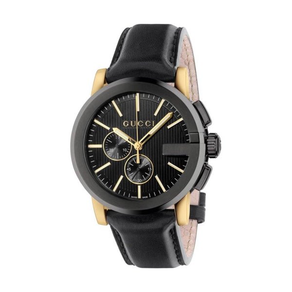 Shop Gucci G Chrono Black Dial Black Leather Strap Watch For Men - YA101203 in USA
