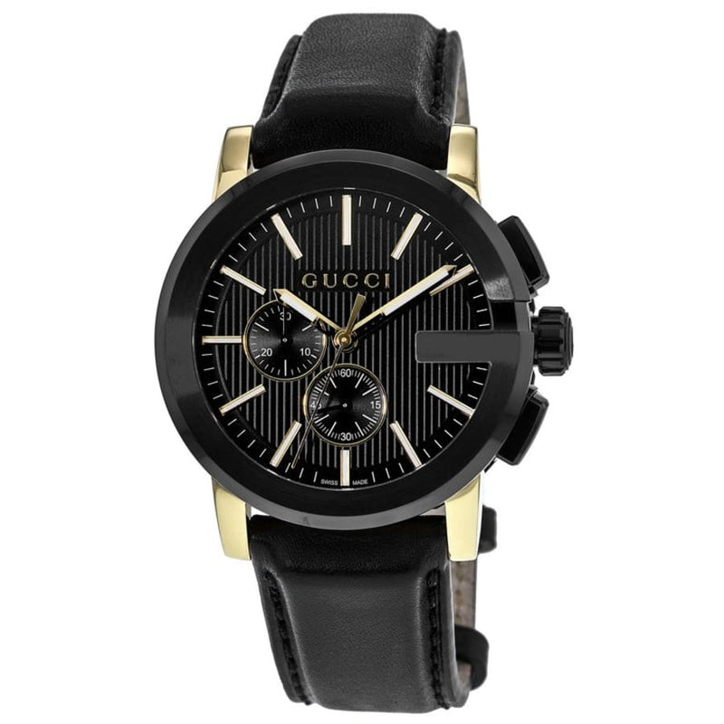 Shop Gucci G Chrono Black Dial Black Leather Strap Watch For Men - YA101203 in USA