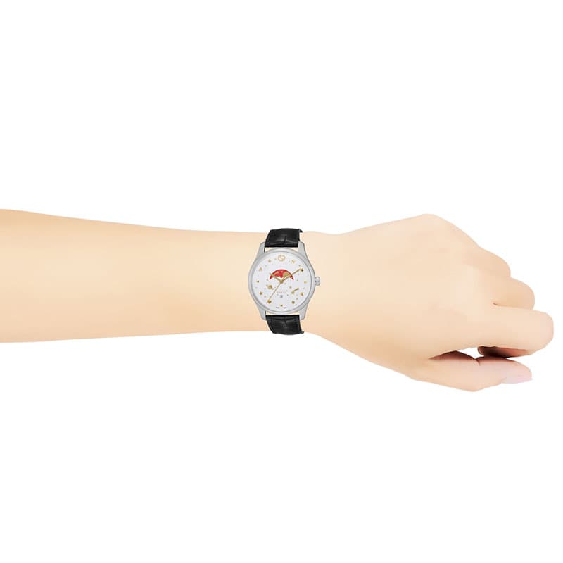 Gucci G-Timeless Sapphire Crystal White Dial Black Leather Strap Unisex Watch - YA126325 Buy Now By Gucci