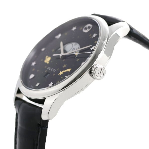 Shop Gucci G-Timeless Moonphase Black Dial Black Leather Strap Watch For Men - YA126327 in USA