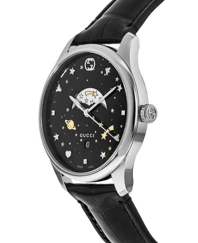 Shop Gucci G-Timeless Moonphase Black Dial Black Leather Strap Watch For Men - YA126327 in USA
