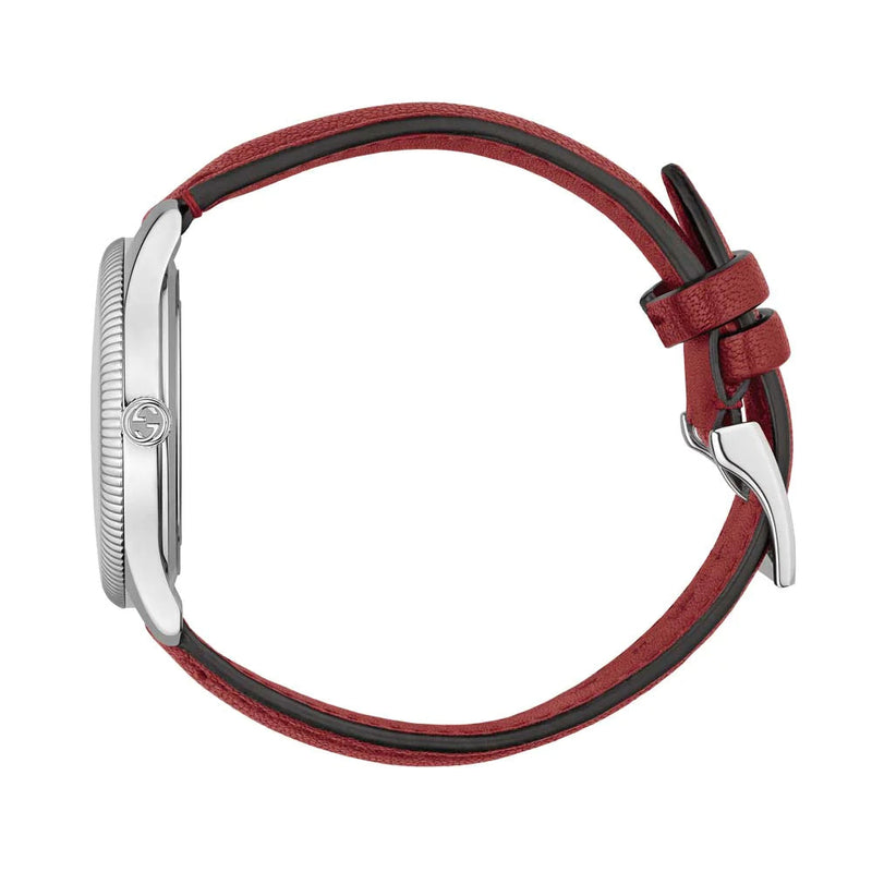 Gucci G Timeless Automatic Silver Dial Red Leather Strap Watch For Men - YA126346 Buy Now By Gucci