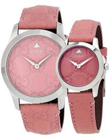 Shop Gucci G Timeless Quartz Candy Pink Dial Pink Leather Strap Watch For Women - YA1264030 in USA
