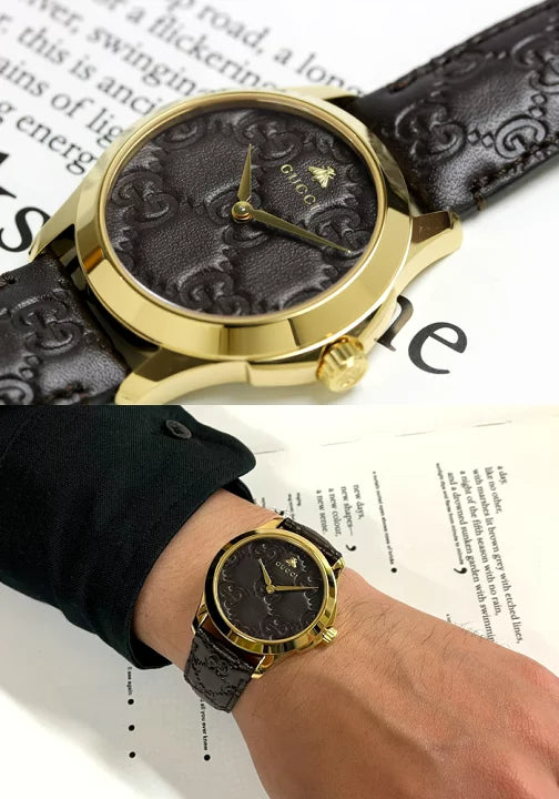 Shop Gucci G Timeless Quartz Brown Dial Brown Leather Strap Watch for Men - YA1264035 in USA