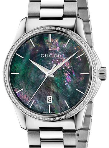 Shop Gucci G Timeless Diamonds Mother of Pearl Blue Dial Silver Steel Strap Unisex Watch - YA126458 in USA