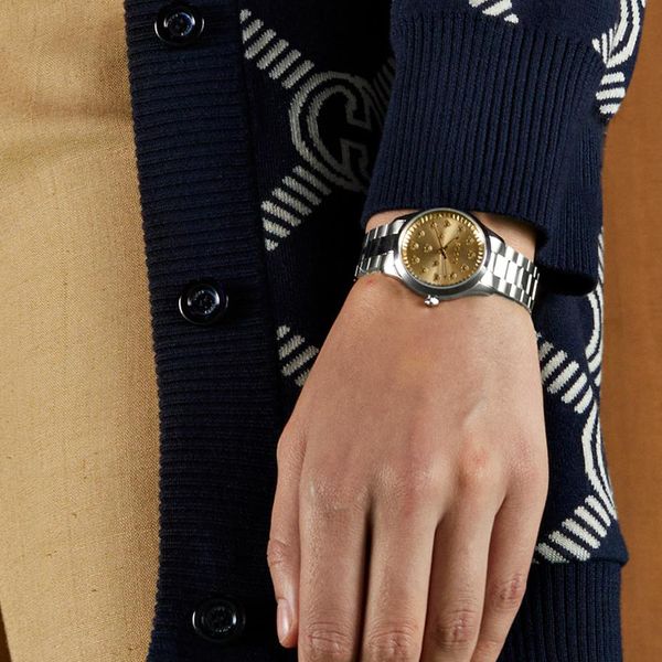 Shop Gucci G Timeless Quartz Gold Dial Silver Steel Strap Watch for Women - YA1265035 in USA