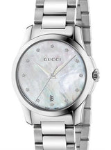 Shop Gucci G Timeless Diamonds Mother of Pearl Dial Silver Steel Strap Watch For Women - YA126542 in USA