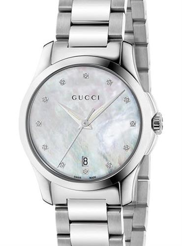 Shop Gucci G Timeless Diamonds Mother of Pearl Dial Silver Steel Strap Watch For Women - YA126542 in USA