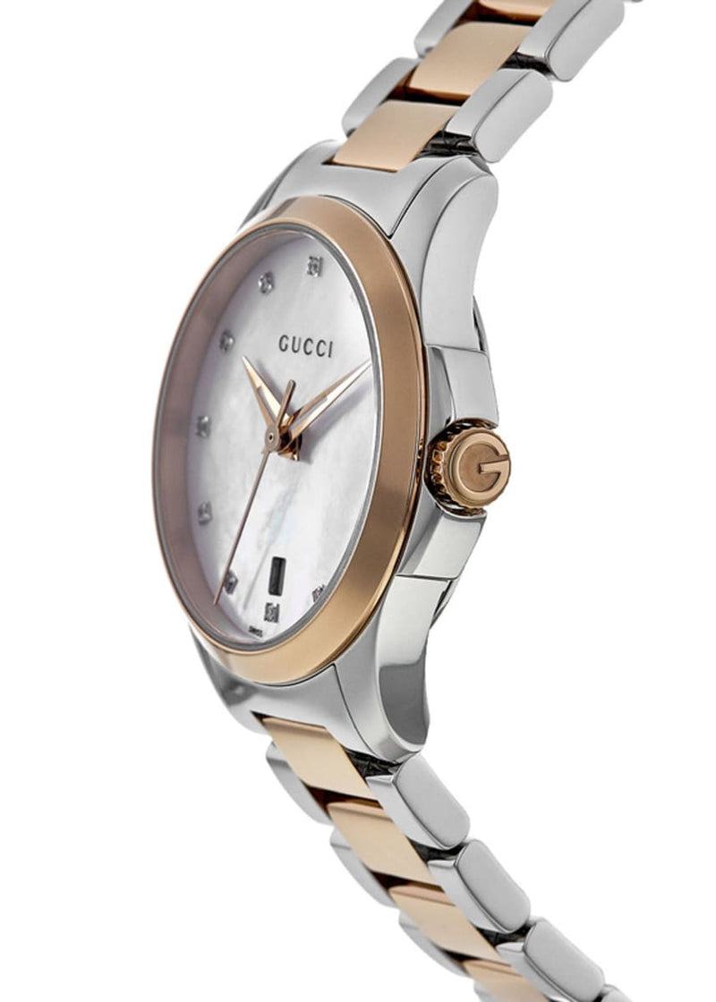 Shop Gucci G Timeless Diamonds Mother of Pearl Dial Two Tone Steel Strap Watch For Women - YA126544 in USA