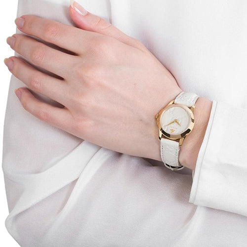 Shop Gucci G Timeless Quartz White Dial White Leather Strap Watch For Women - YA126580A in USA