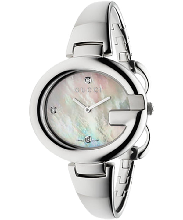 Shop Gucci Guccissima Diamonds Mother of Pearl Dial Silver Steel Strap Watch For Women - YA134303 in USA