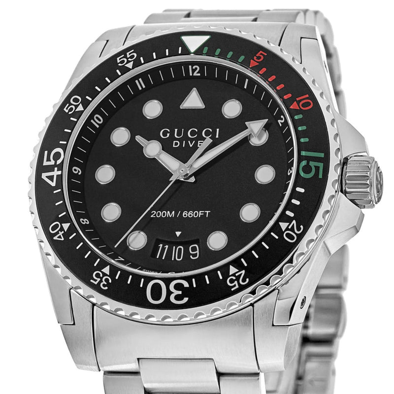 Shop Gucci Dive Analog Black Dial Silver Steel Strap Watch For Men - YA136208 in USA