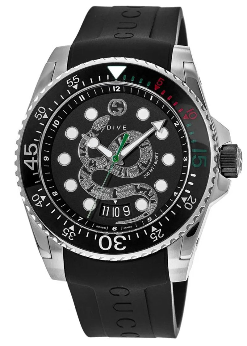Shop Gucci Dive Quartz Kingsnake Black Dial Black Rubber Strap Watch For Men - YA136217 in USA