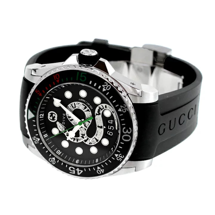 Shop Gucci Dive Quartz Kingsnake Black Dial Black Rubber Strap Watch For Men - YA136217 in USA