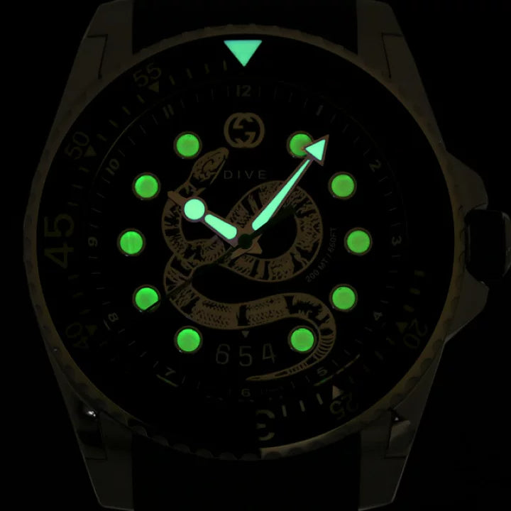 Shop Gucci Dive Quartz Kingsnake Black Dial Black Rubber Strap Watch For Men - YA136217 in USA