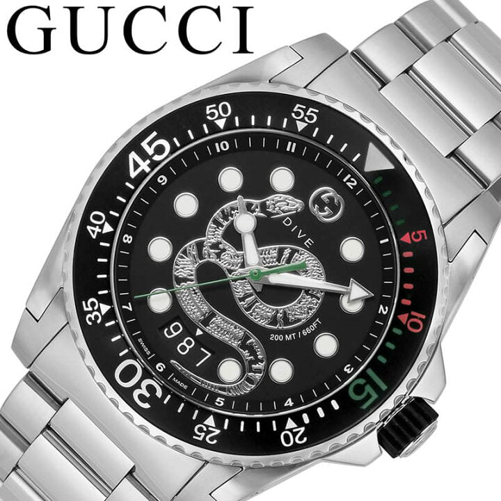 Shop Gucci Dive Snake Black Dial Silver Steel Strap Watch For Men - YA136218 in USA