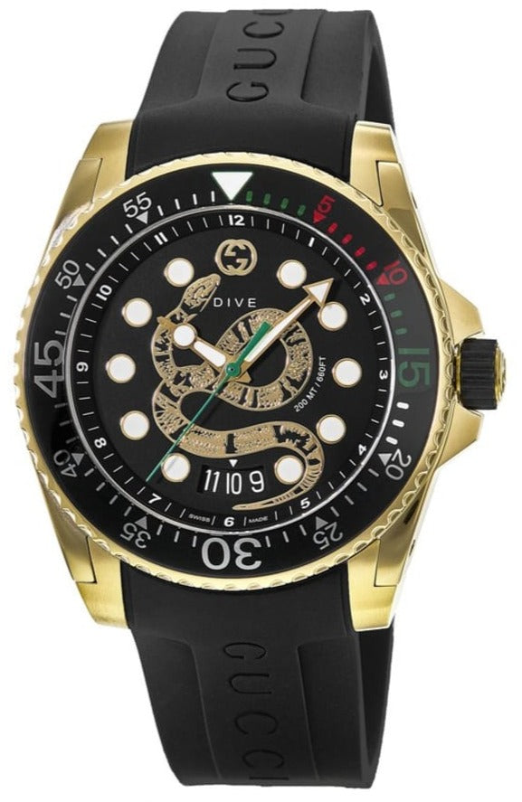 Shop Gucci Dive Quartz Black Dial Black Rubber Strap Watch For Men - YA136219 in USA