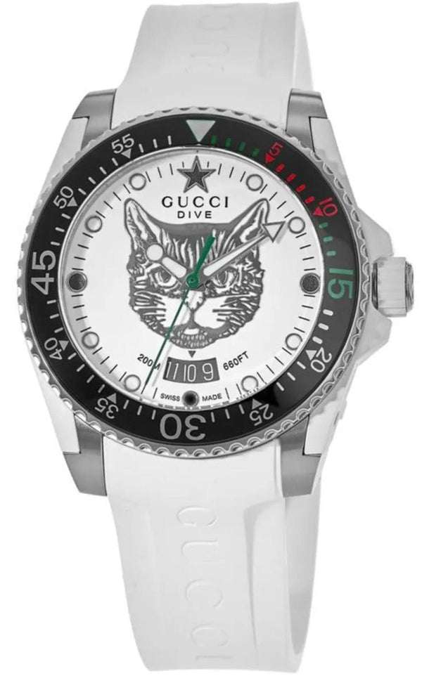 Shop Gucci Dive Tiger White Dial White Rubber Strap Watch For Men - YA136329 in USA