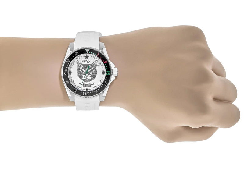 Shop Gucci Dive Tiger White Dial White Rubber Strap Watch For Men - YA136329 in USA