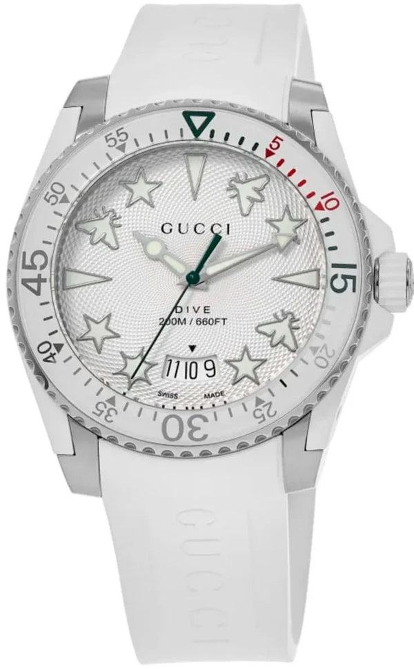 Shop Gucci Dive Quartz White Dial White Rubber Strap Watch For Men - YA136337 in USA