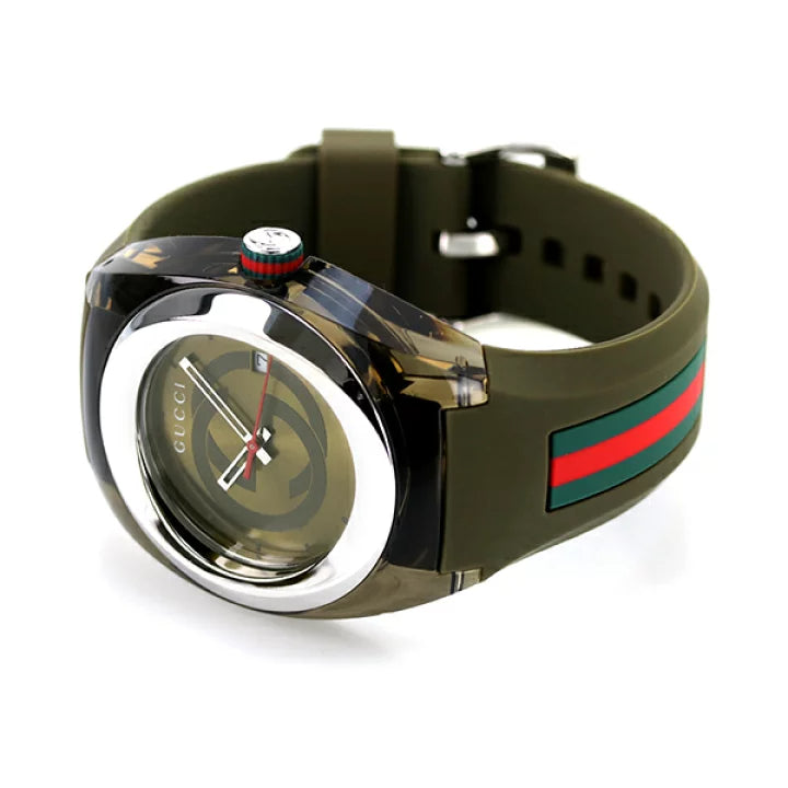 Shop Gucci Sync XXL Quartz Brown Dial Brown Leather Strap Watch For Men - YA137106 in USA