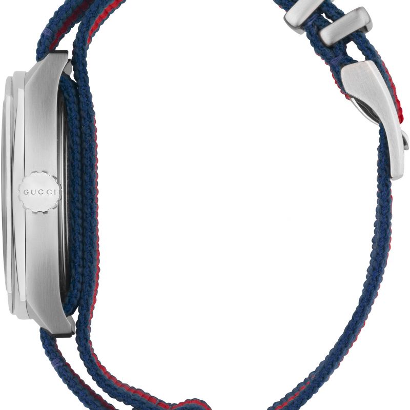 Gucci GG2570 Quartz Blue Dial Blue & Red Nylon Strap Watch For Men - YA142304