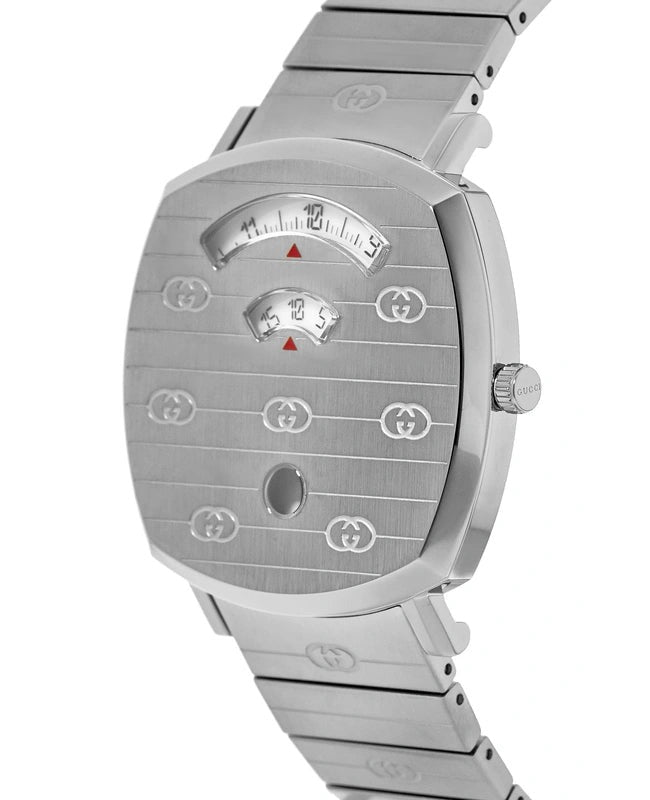Shop Gucci Grip Quartz Silver Dial Silver Steel Strap Watch For Men - YA157501 in USA
