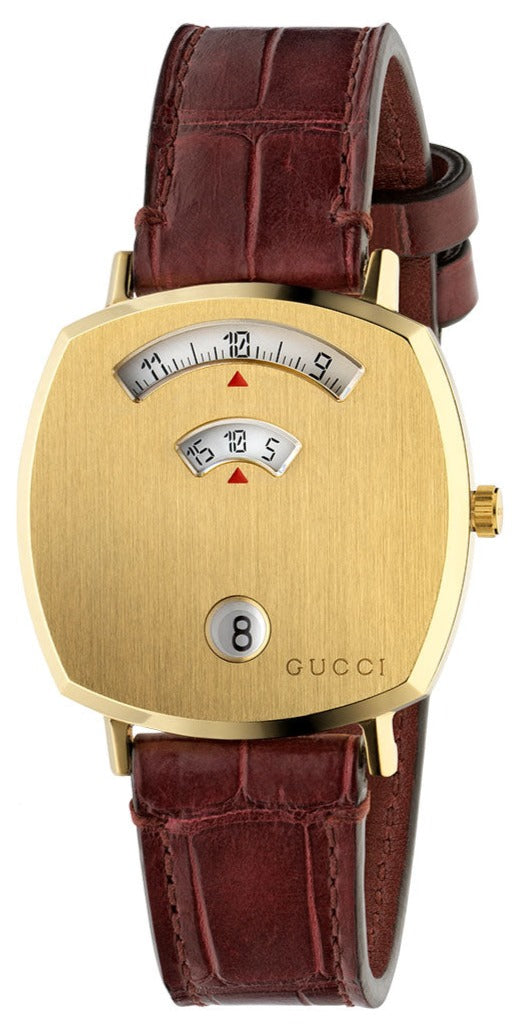 Shop Gucci Grip Quartz Gold Dial Maroon Leather Strap Watch For Women - YA157402 in USA