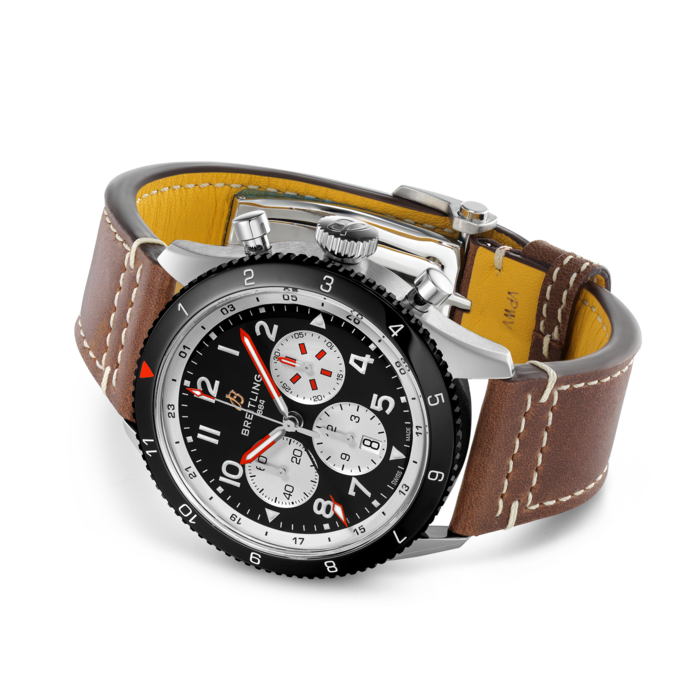 Breitling Super Avi B04 Chronograph GMT 46 Mosquito Black Dial Brown Leather Strap Watch for Men - YB04451A1B1X1