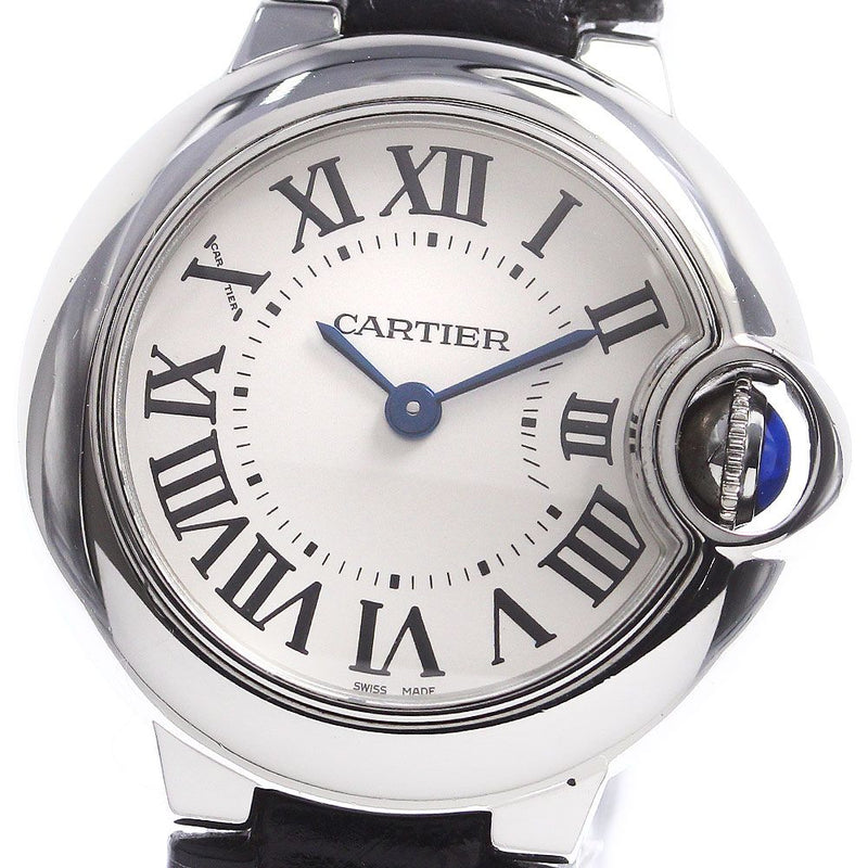 Shop Cartier Ballon Bleu Silver Dial Black Leather Strap Watch for Women - W69018Z4 in USA