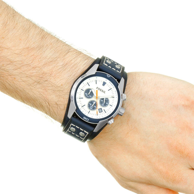 Fossil Coachman Chronograph White Dial Blue Leather Strap Watch for Men - CH3051 Buy Now By Fossil