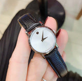 Movado Museum Silver Dial Black Leather Strap Watch For Women - 2100003 Buy Now By Movado